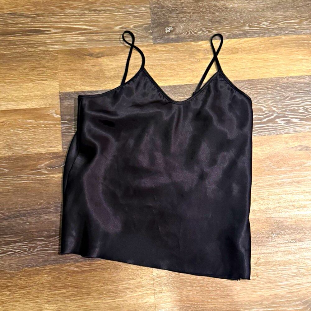 Kristine Tyler Black Silk Satin Camisole Tank Spaghetti Straps Women’s L